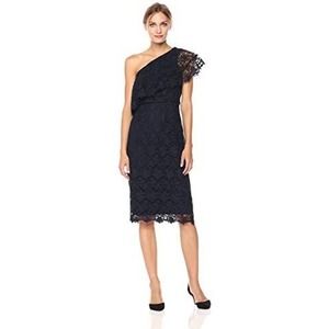 [Nanette Lepore] Dark Navy One Shoulder Lace Sheath Cocktail Dress Size 12 NWT
